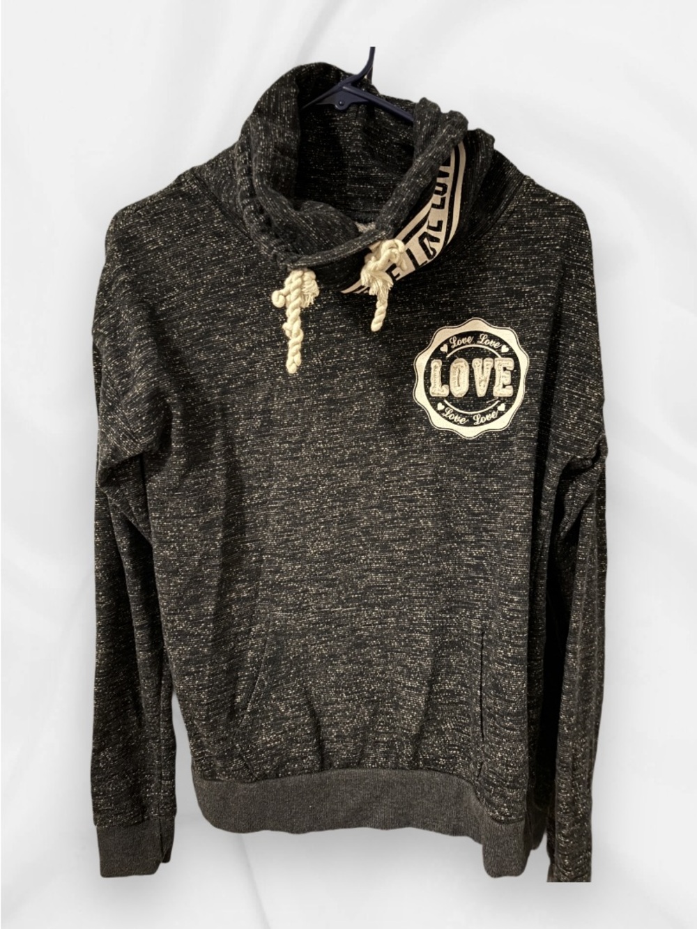 Reflex Black Marled Pullover Hoodie with Logo Patch